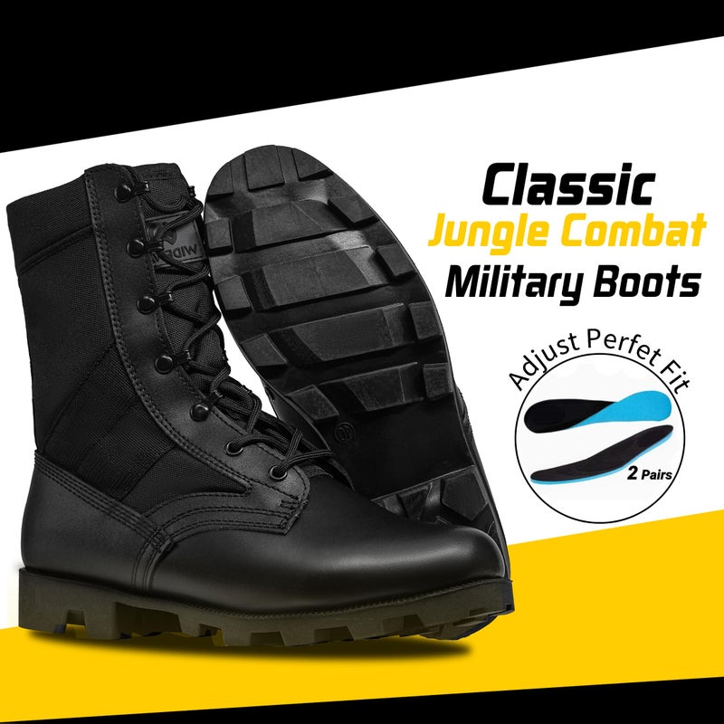 WIDEWAY Men Jungle Boots Black Military Boots Leather Combat Boots Tactical Army Boots Outdoor Hiking Boots - Image 2